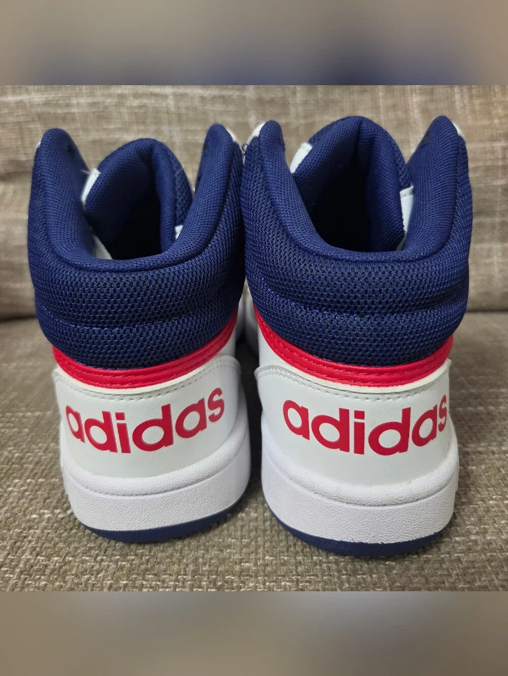 Adidas Hoops 3.0 Mid Kids Athletic Sneakers White Blue Red GZ9647 Size 3 Youth